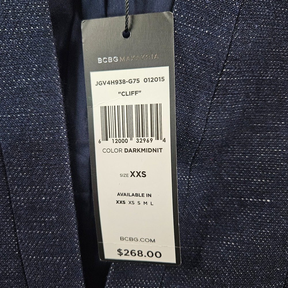 $268 NWT BCBGMaxazria Suit Blazer Jacket Women XXS Cotton Linen Navy Gray‎ NEW - Picture 8 of 16